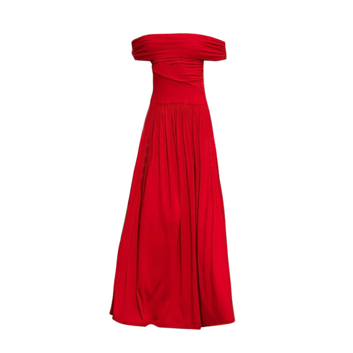 Damen Maxikleid mit schulterfreiem Design und elegantem Raff-Look Drune