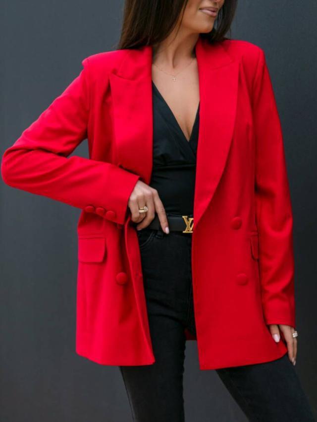 Damen eleganter Blazer mit doppelter Knopfreihe und modernen Taschen Drune