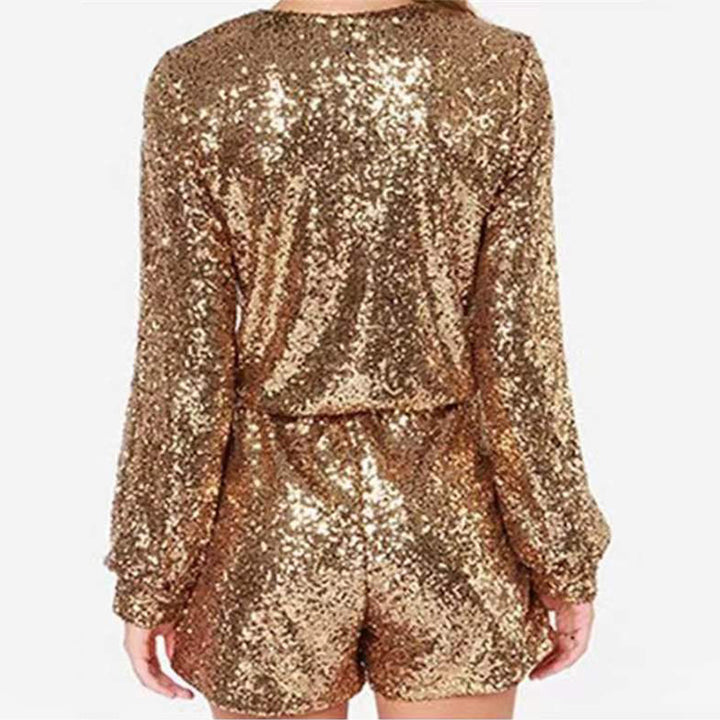 Damen Glitzernder Jumpsuit mit tiefem V-Ausschnitt und funkelndem Paillettenbesatz Drune