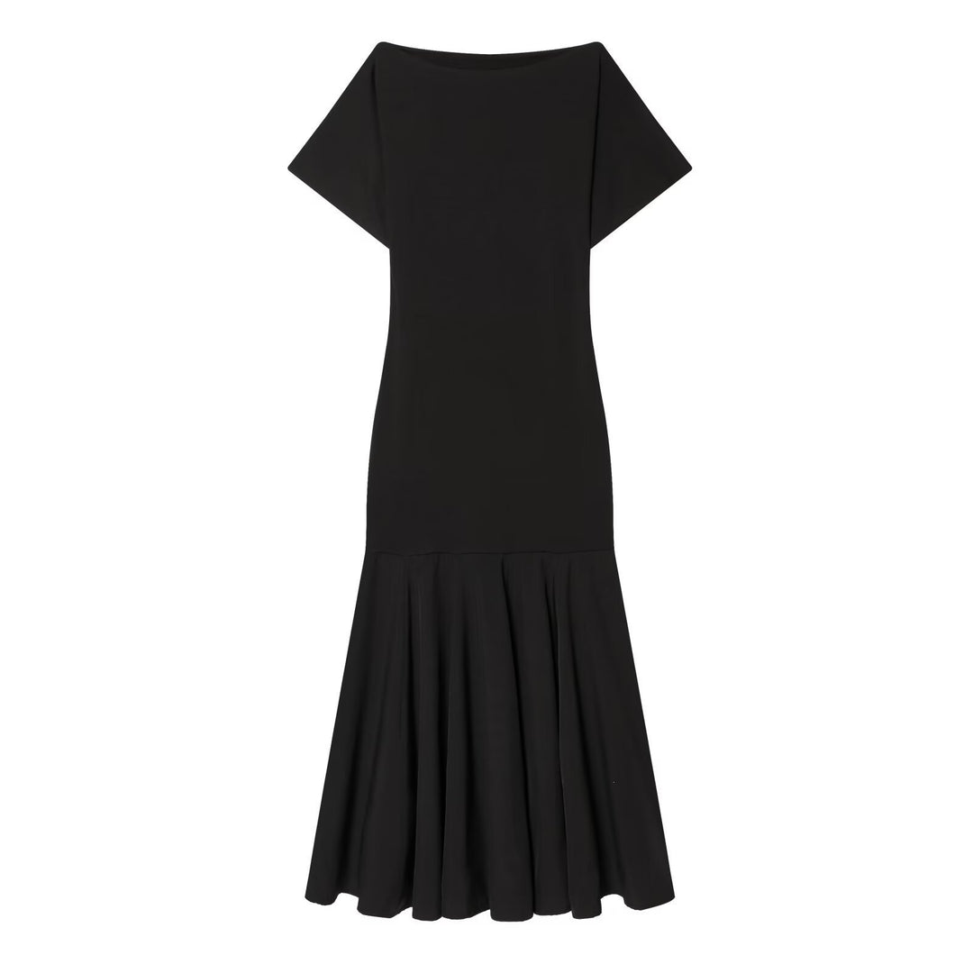 Damen Elegantes Maxikleid mit schwingendem Rock und asymmetrischem Ausschnitt Drune