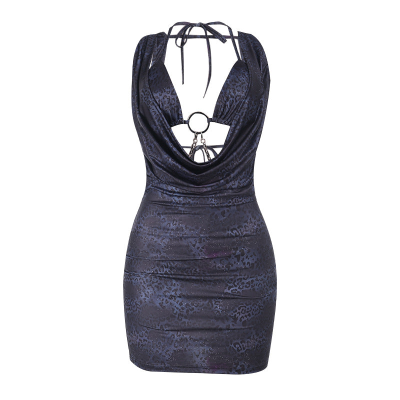 Damen figurbetontes Minikleid mit verführerischem Ausschnitt und glänzender Textur Drune
