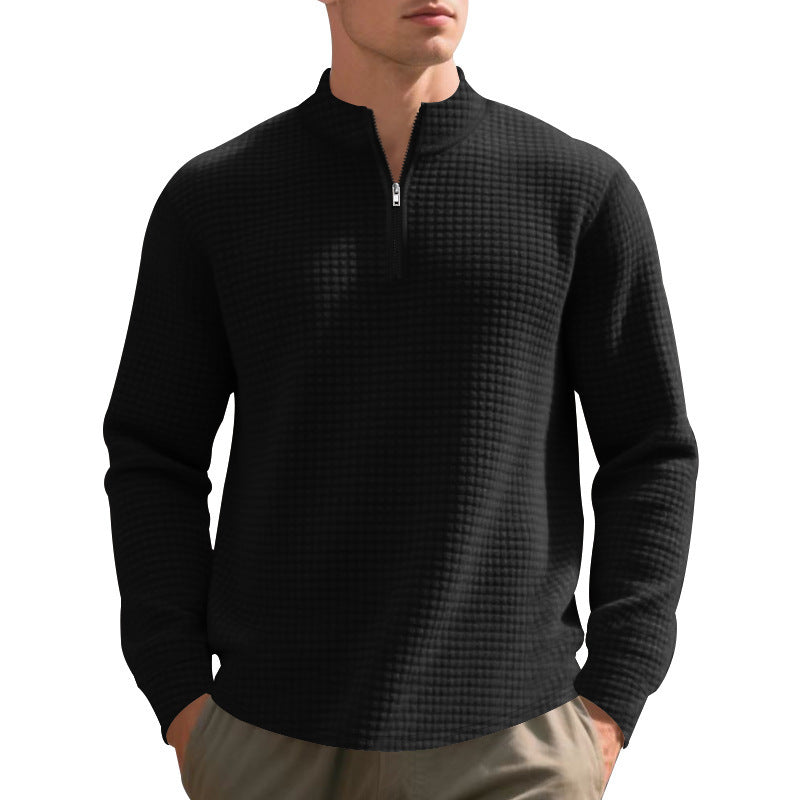 Herren nan City-Thermo-Pullover mit kurzem Reißverschluss Stehkragen und feiner Quadratstruktur Drune