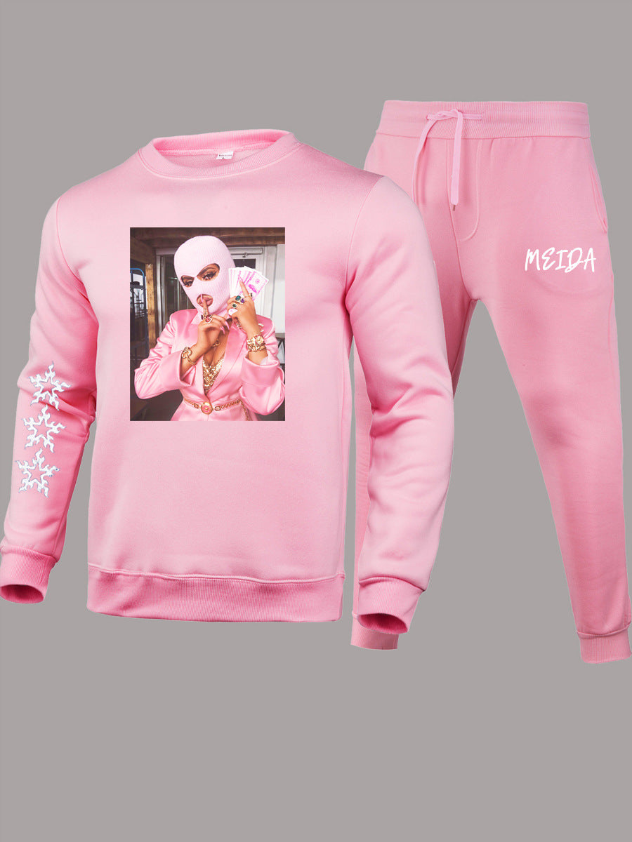 Damen Hoodie- und Jogginghose-Set mit kreativem Grafikdruck und starkem Stil Drune