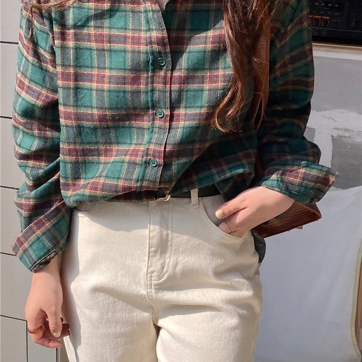Damen Karohemd aus weichem Flanellstoff mit Button-Down-Kragen Drune