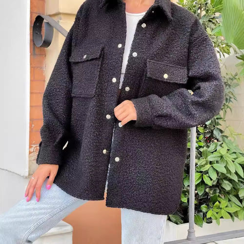 Damen Kuschelige Fleecejacke mit aufgesetzten Taschen und Knopfleiste Drune