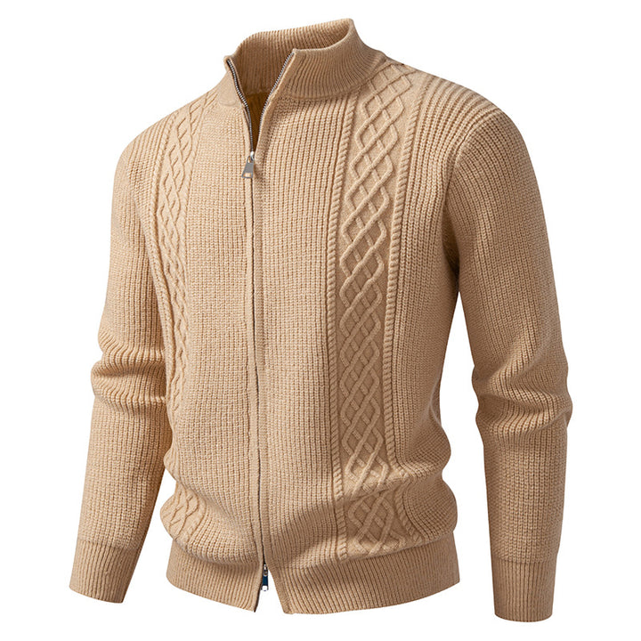 Herren nan Zip-Strickjacke mit dekorativem Zopfmuster, Stehkragen und elastischen Bündchen Drune