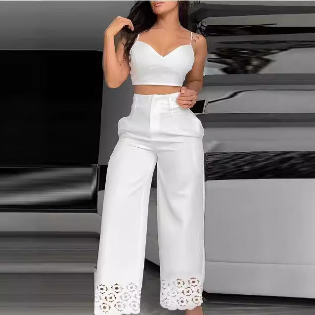 Damen Trendiges Zweiteiliges Outfit mit Oberteil und weiten Hosen Drune