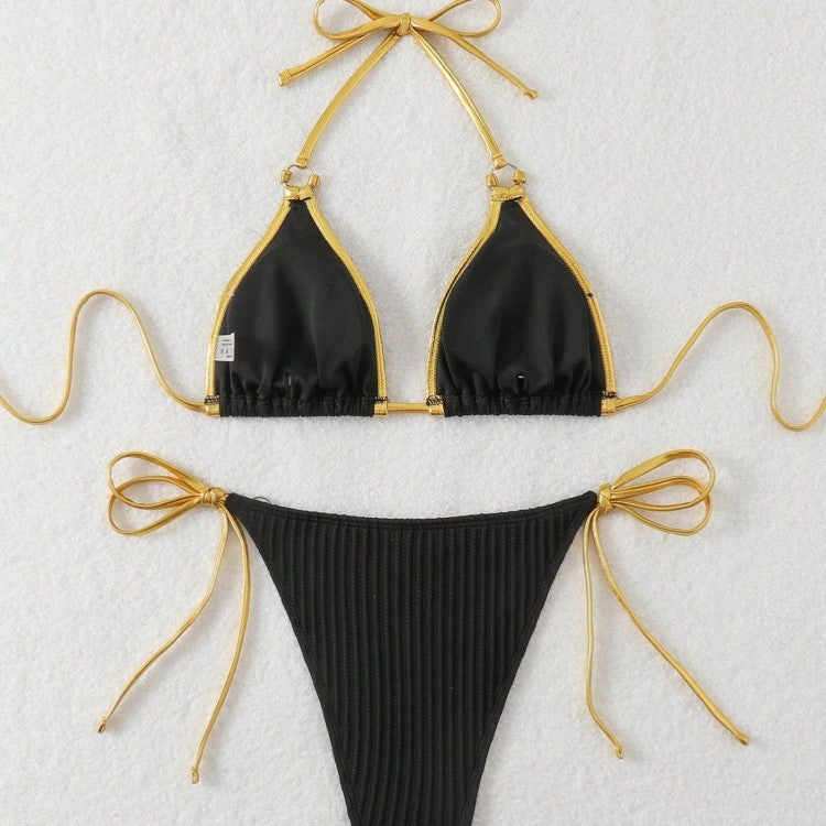 Damen Bikini-Set mit glänzenden Akzenten und verstellbaren Bindebändern Drune