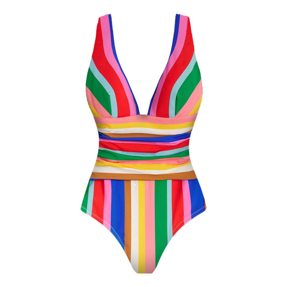 Damen Eleganter Badeanzug mit raffiniertem Streifendesign Drune