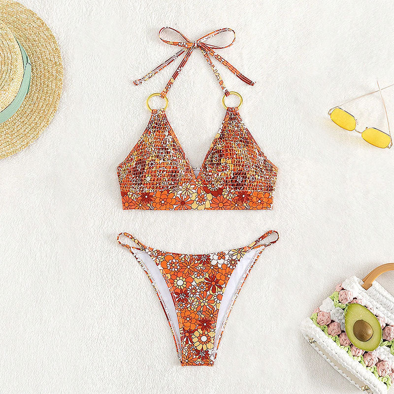 Damen Triangel-Bikini mit raffinierten Rüschendetails und zierlichen Schnüren Drune