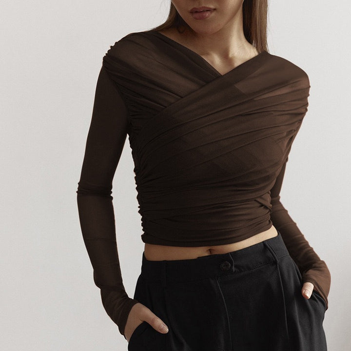 Damen Langarm-Crop-Top Drune