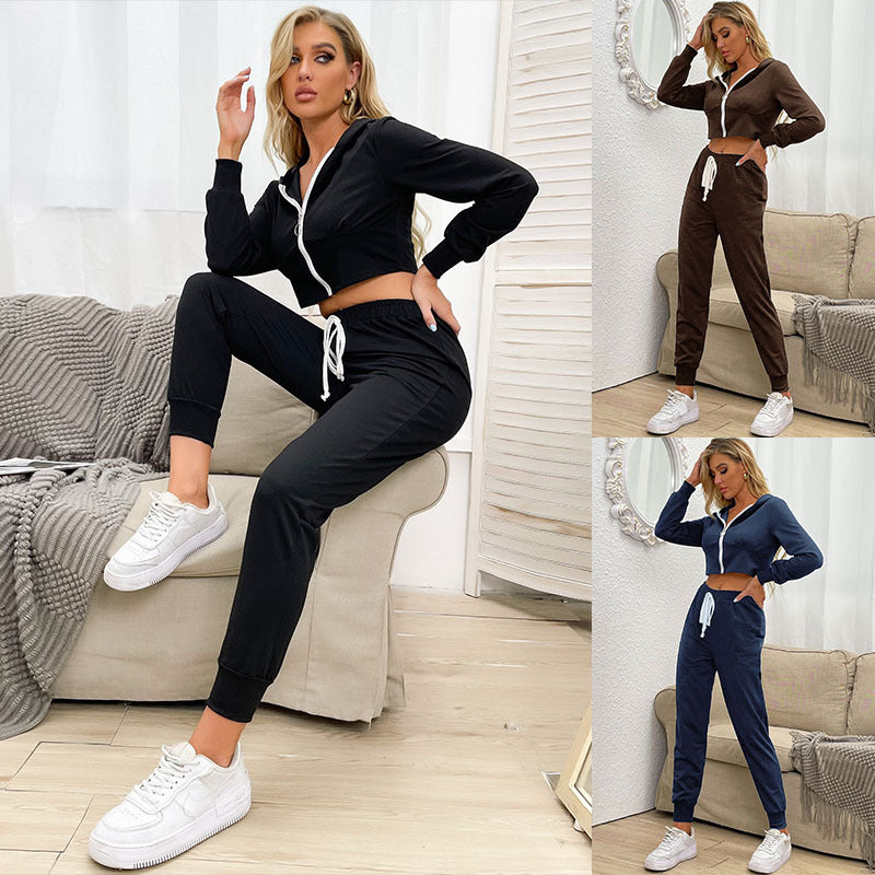 Damen Sportanzug mit cropped Hoodie und elastischem Bund Drune