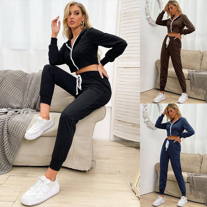 Damen Sportanzug mit cropped Hoodie und elastischem Bund Drune