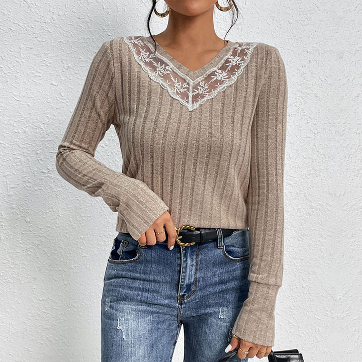 Damen Langarmshirt mit Spitzenakzenten und geripptem Design Drune