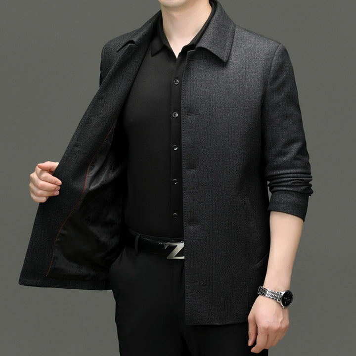 Herren lässiger Wool-Jackett mit knöpfbarem Kragen und praktischen Taschen Drune