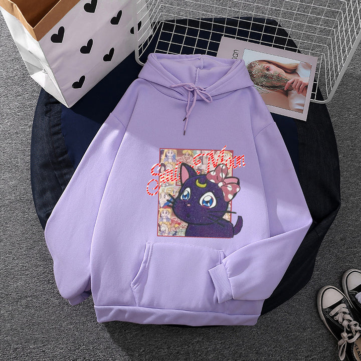Damen Kapuzenpullover mit kreativem Katzenmotiv Drune