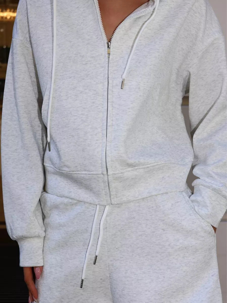 Damen sportliches Cropped Hoodie und Shorts Set Drune