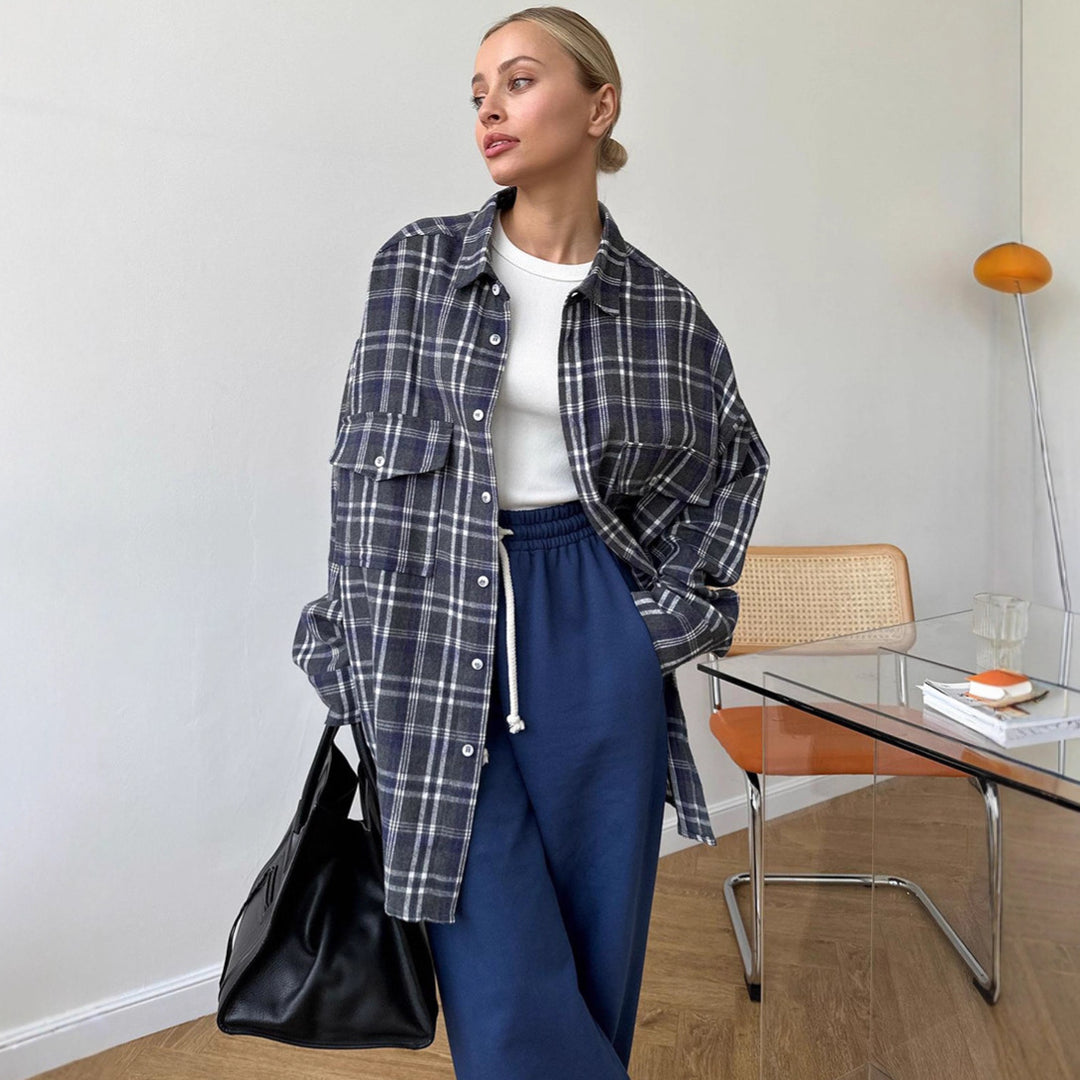 Damen Flanell-Hemdjacke mit zwei Brusttaschen und lässigem Schnitt Drune