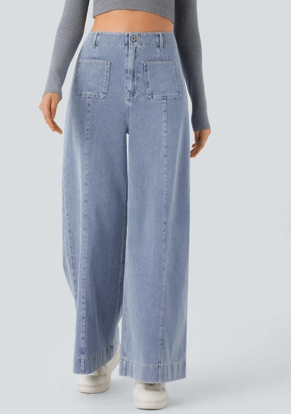 Damen weit geschnittene Jeanshose mit hohen Taschen Drune