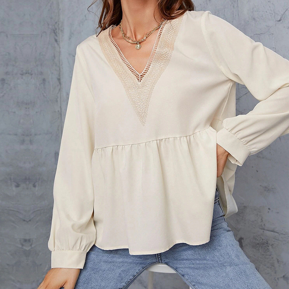 Damen Bluse mit bereicherten Ärmeln und Spitze Drune