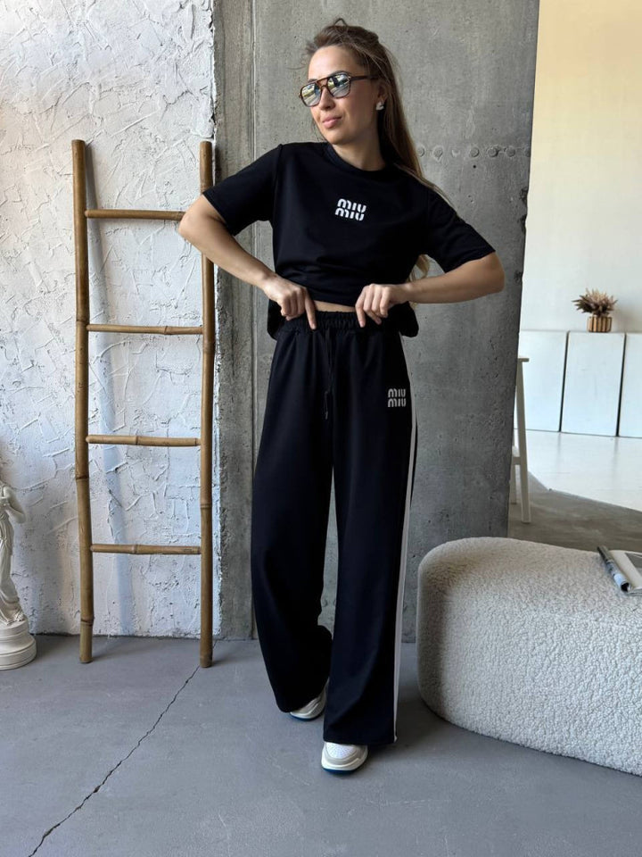 Damen Sportliches T-Shirt und lässige Weite Hose Set Drune