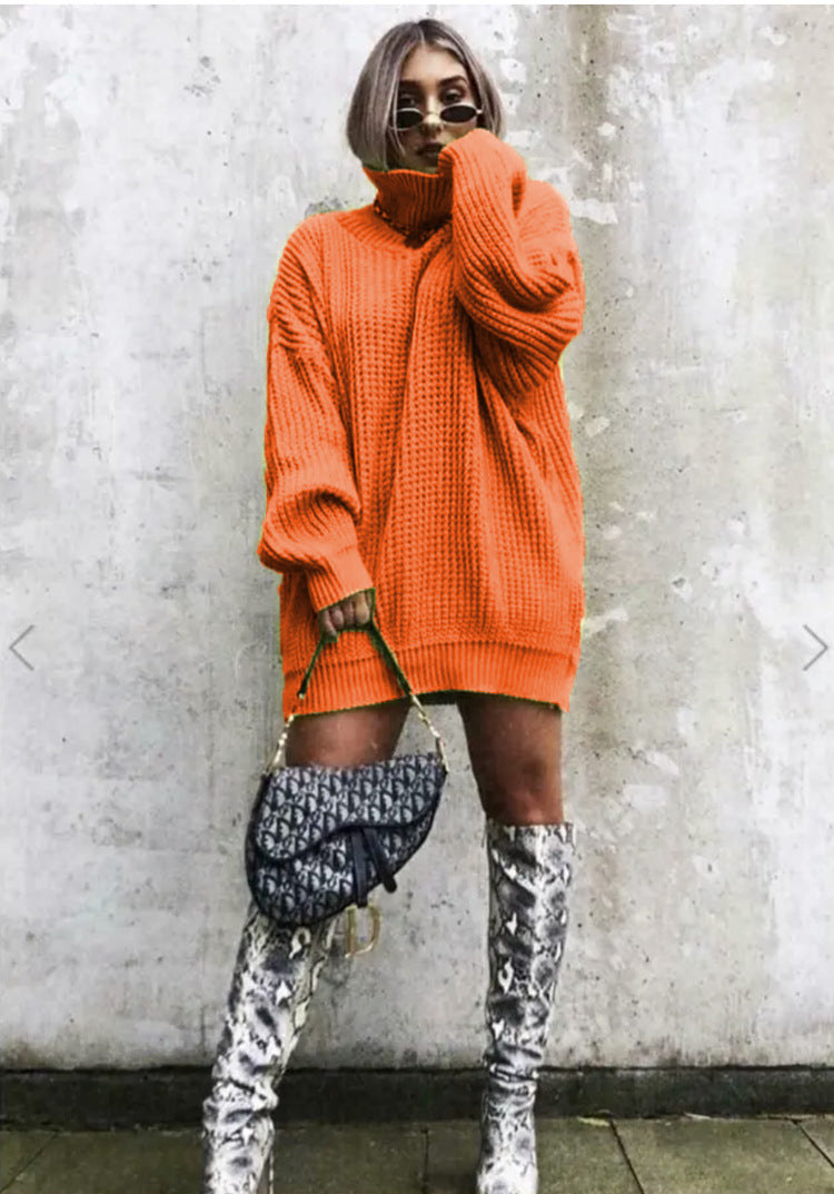Damen Grobstrickpullover mit hochgeschlossenem Kragen und lässigem Oversized-Schnitt Drune