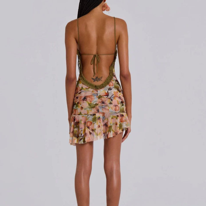 Damen Sommerliches Minikleid mit Raffungen und asymmetrischem Saum Drune