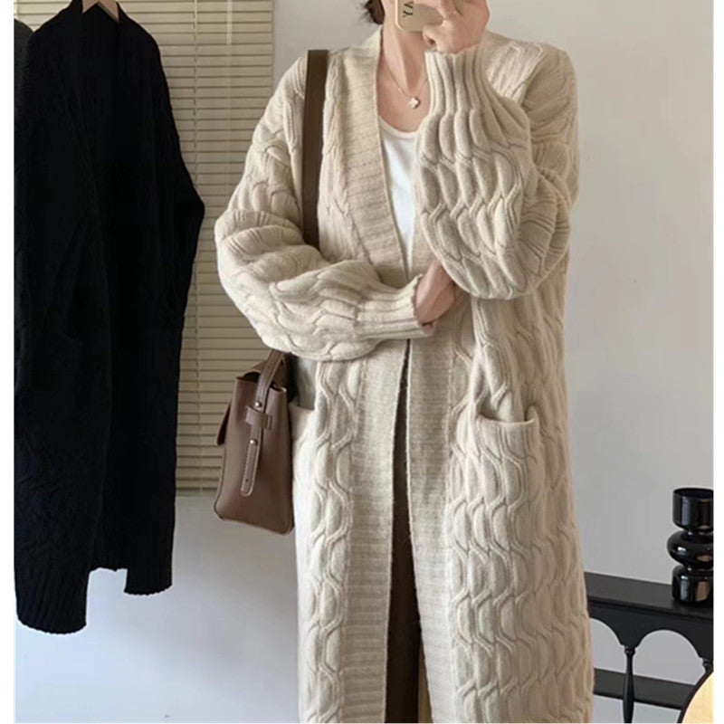 Damen Grobstrick-Cardigan mit Taschen und V-Ausschnitt Drune