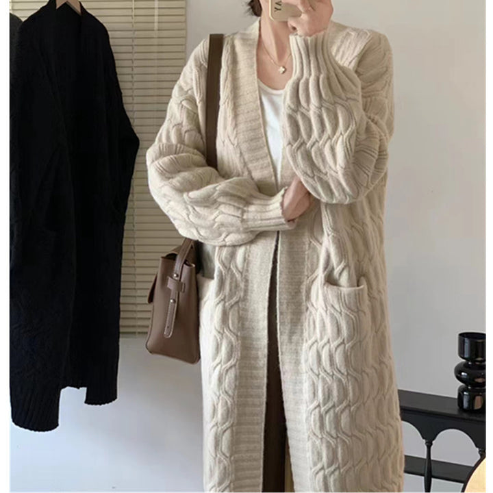 Damen Grobstrick-Cardigan mit Taschen und V-Ausschnitt Drune