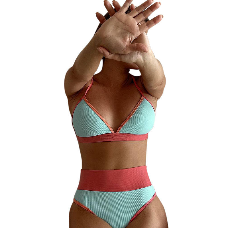 Damen Triangel-Bikini mit hohem Taillenbund und strukturierter Oberfläche Drune