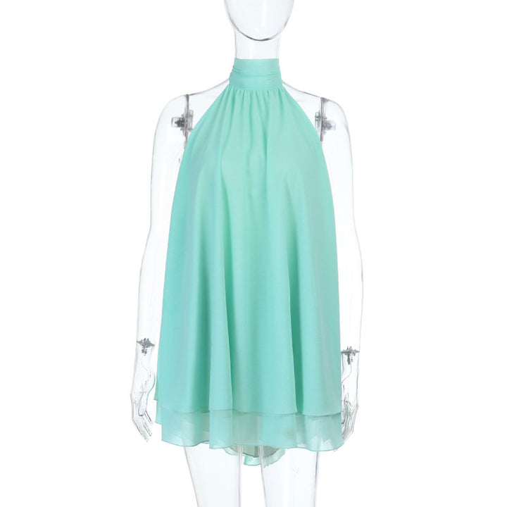 Damen Anlasskleid mit hoher Schulterpartie und fließendem Rock Drune