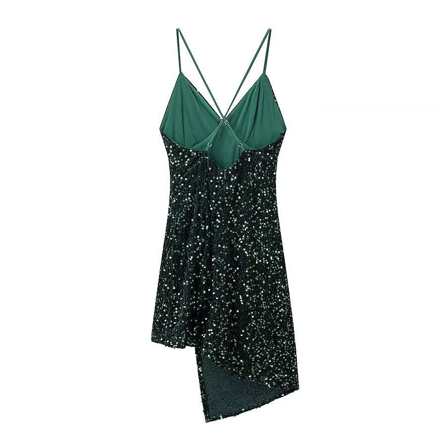 Damen Cocktailkleid mit schimmerndem Paillettenbesatz und asymmetrischem Saum Drune