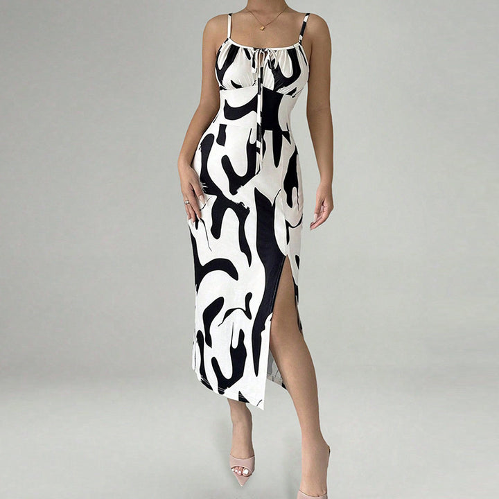 Damen figurbetonendes Maxikleid mit verstellbaren Trägern und raffiniertem Schlitz Drune