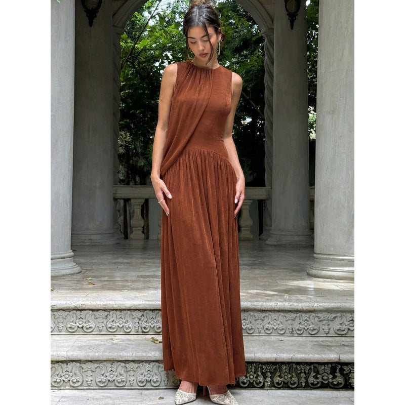 Damen Elegantes Maxikleid mit asymmetrischem Schnitt und fließendem Stoff Drune