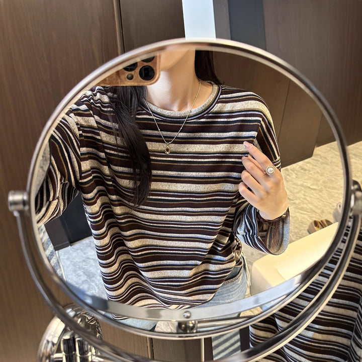 Damen lässiges gestreiftes Longsleeve-Shirt Drune