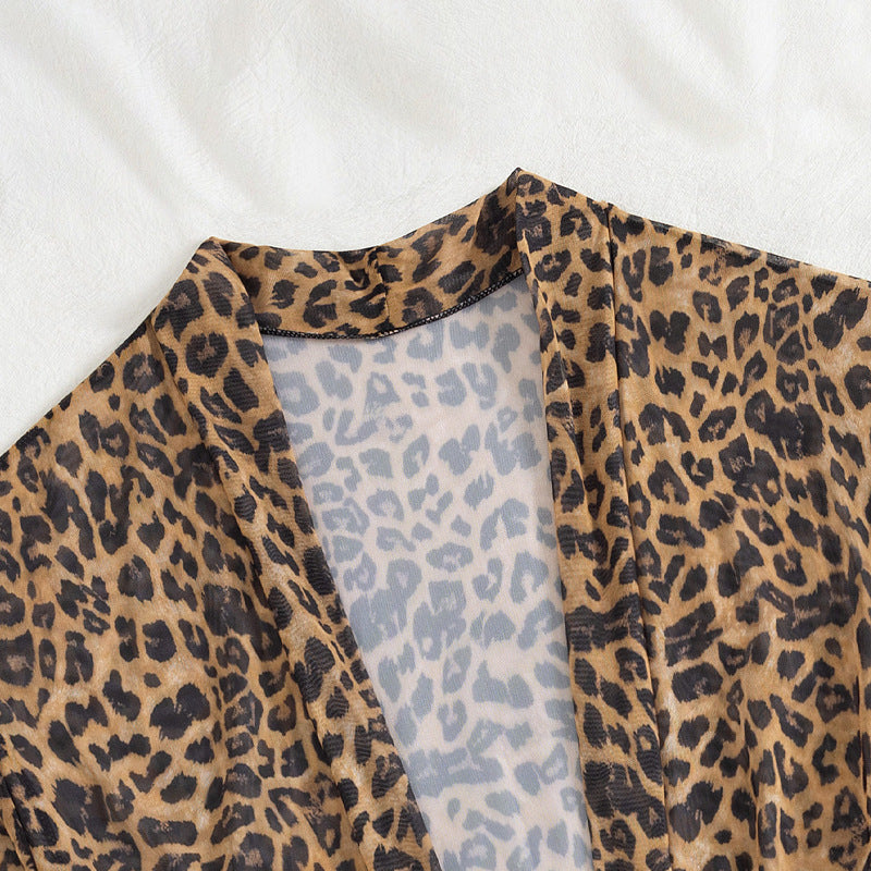 Damen luftiger Strandüberwurf mit trendy Leopardenprint Drune