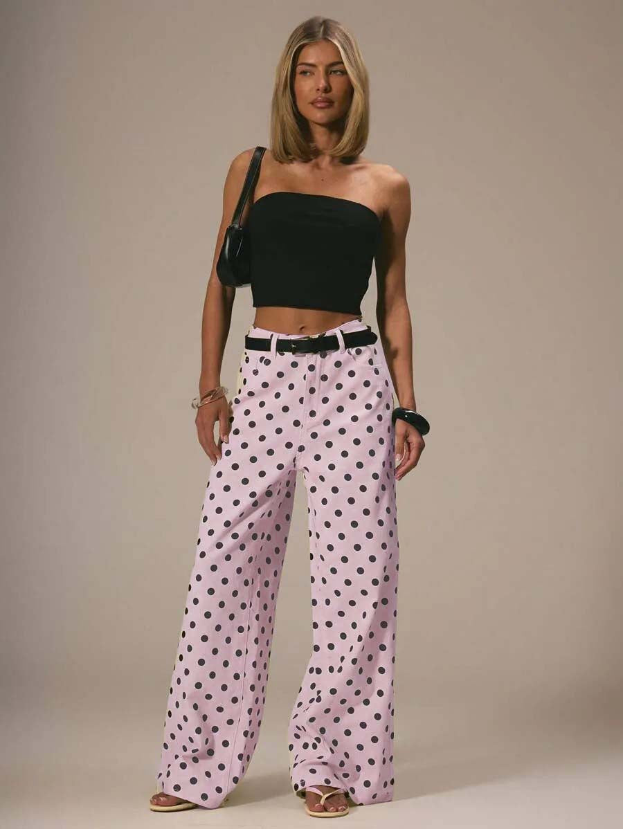Damen Weite Stoffhose mit Polka-Dot Muster