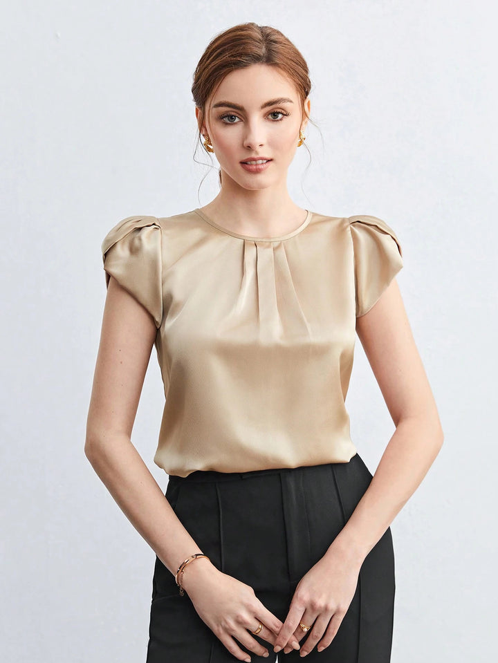 Damen elegante Bluse mit strukturierten Puffärmeln Drune
