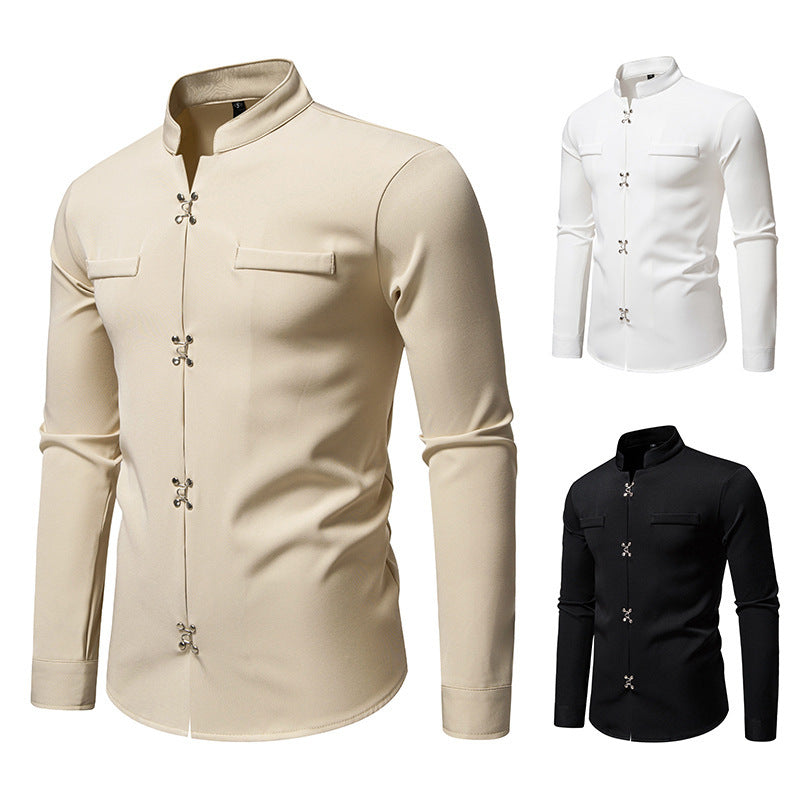 Herren Hemd mit asiatischem Knopfdesign Drune