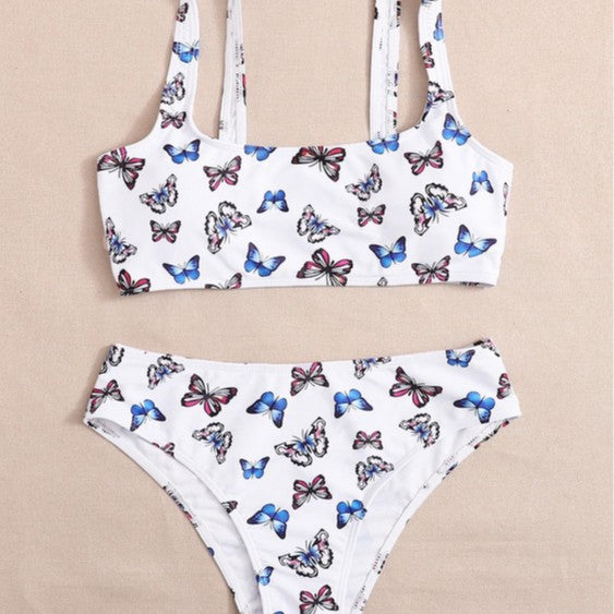 Damen Sportliches Bikini-Set mit verspieltem Schmetterlingsmuster Drune