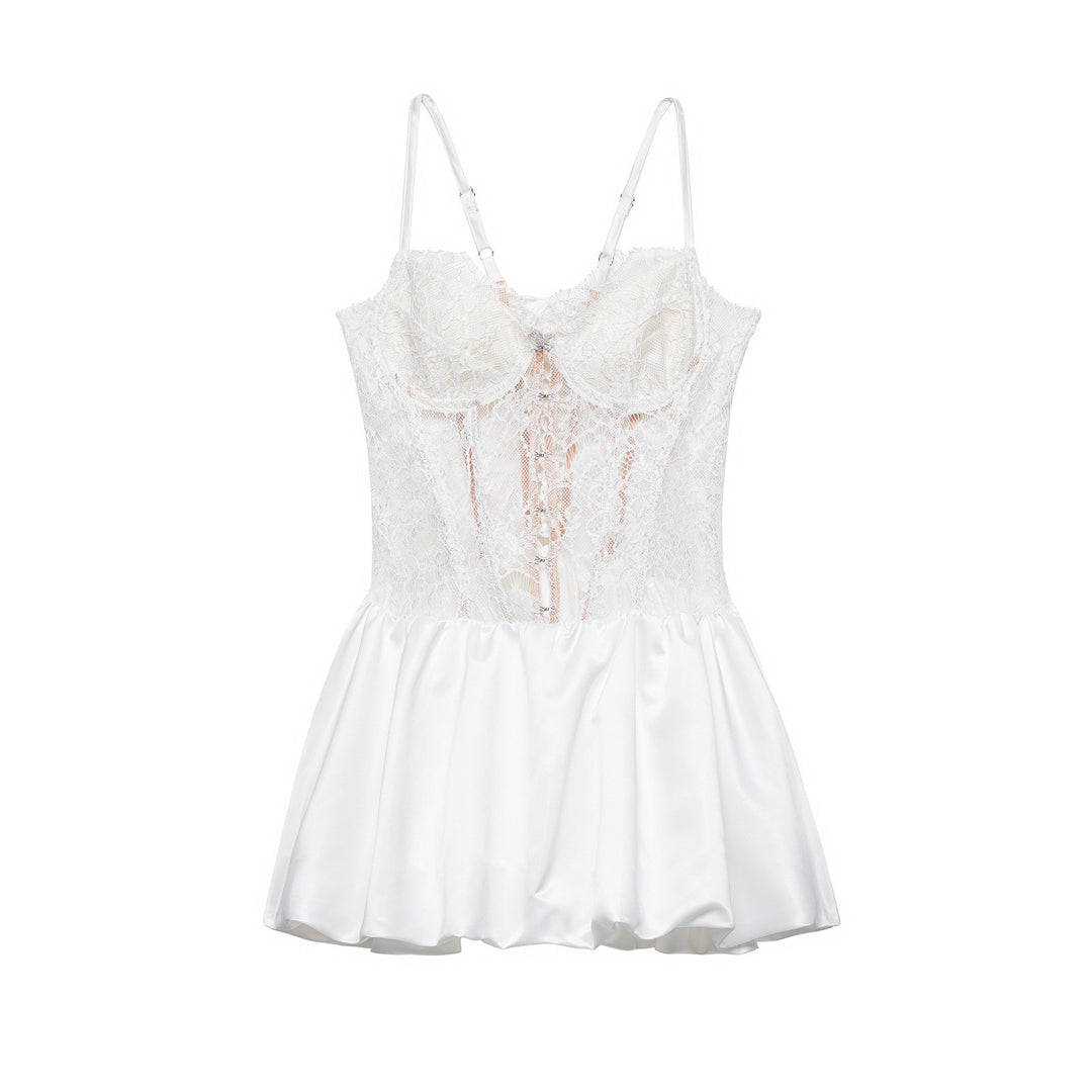 Damen Spitzen-Nachtkleid mit hochwertiger Satin-Rockpartie Drune