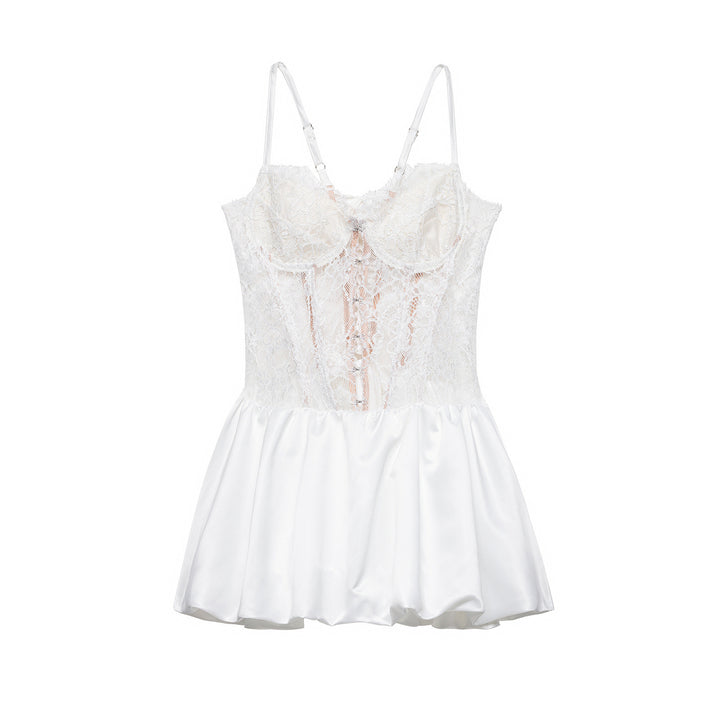 Damen Spitzen-Nachtkleid mit hochwertiger Satin-Rockpartie Drune