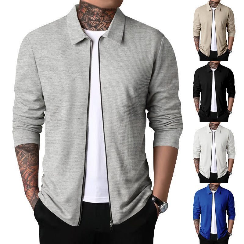 Herren nan Zip-Cardigan mit Hemdkragen und feiner Rippstruktur Drune