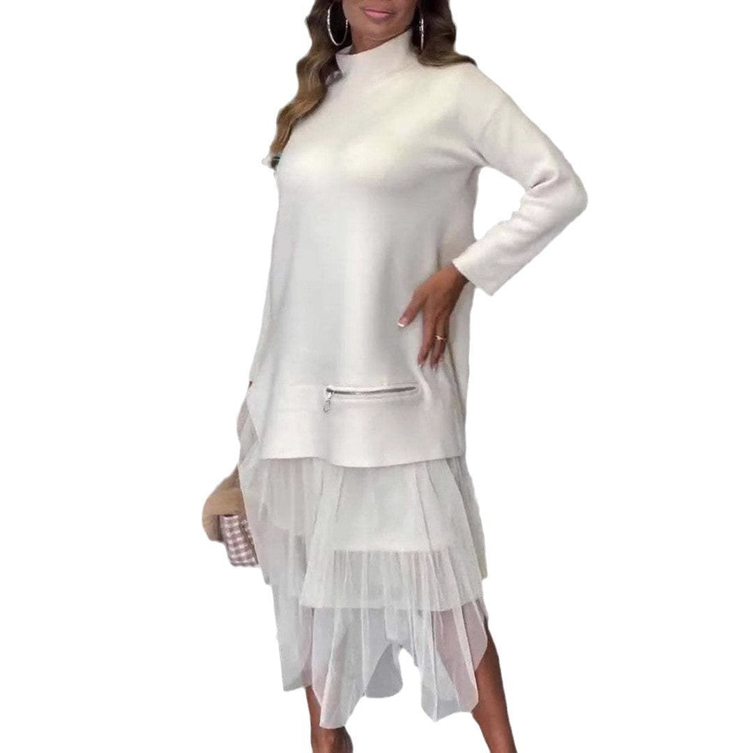 Damen Hoodie-Kleid mit Tüllokante Drune