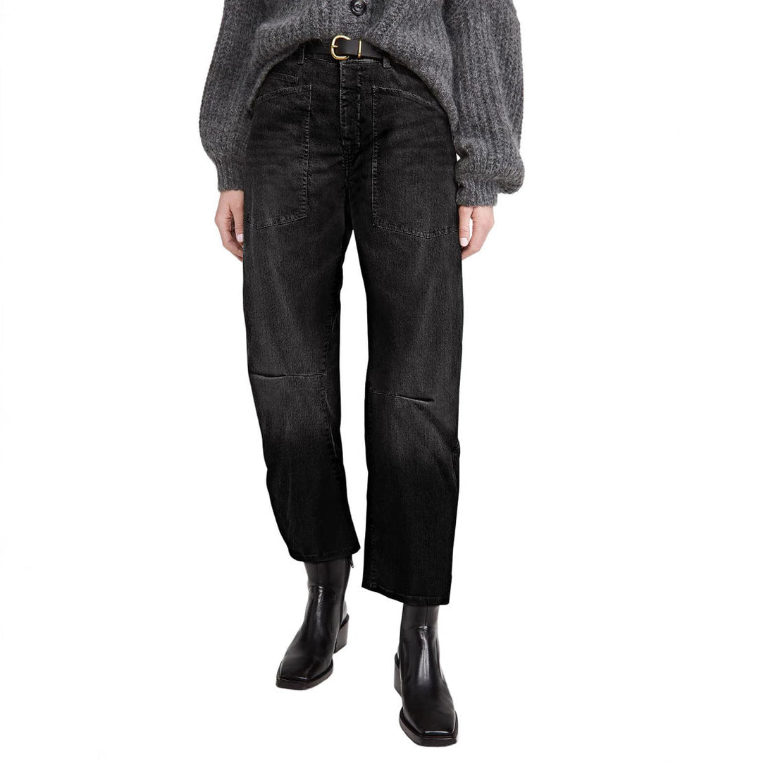 Damen halbhohe Denim-Hose mit einzigartigen aufgesetzten Taschen Drune