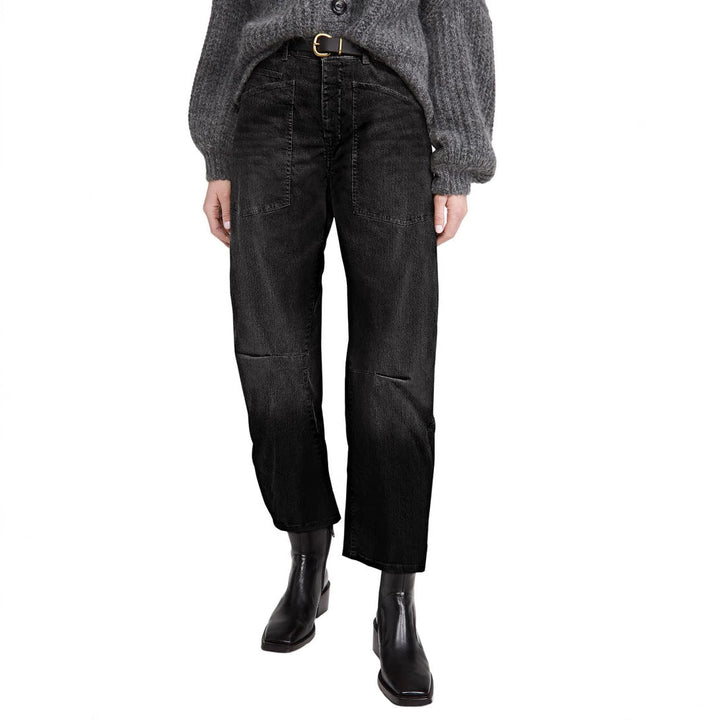 Damen halbhohe Denim-Hose mit einzigartigen aufgesetzten Taschen Drune