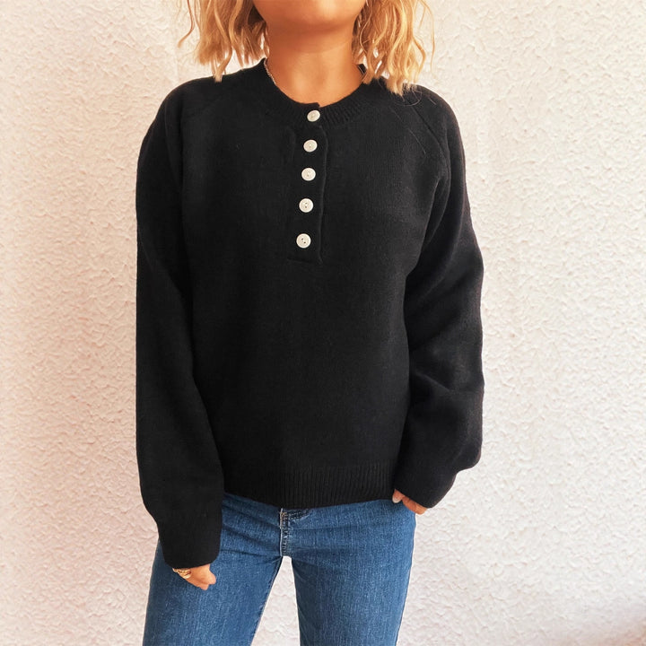 Damen gemütlicher Strickpullover mit Knopfdetails Drune