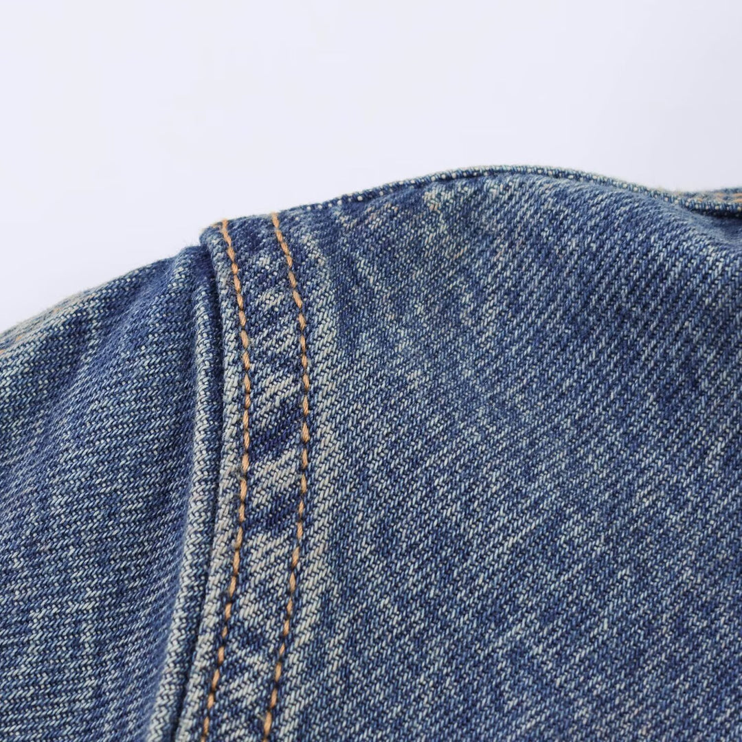 Damen Jeanskleid mit Taillengürtel und Kurzarm Drune