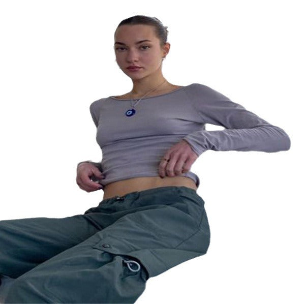 Damen Lässiges Langarmoberteil mit schulterfreiem Design Drune