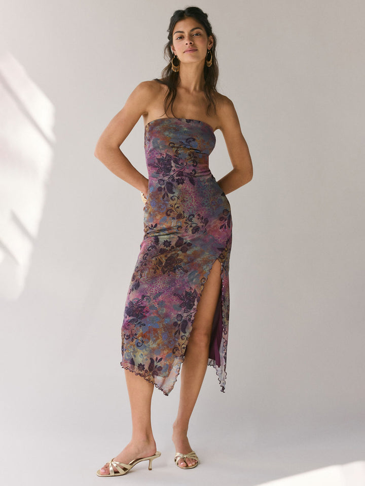 Damen Elegantes Bandeau-Kleid mit floralem Design und asymmetrischem Schnitt Drune